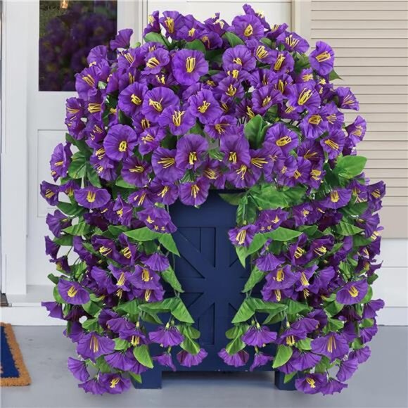 Artificial Hanging Flowers for Outdoors, 2 Pack Purple Silk Morning Glory - Picture 1 of 7